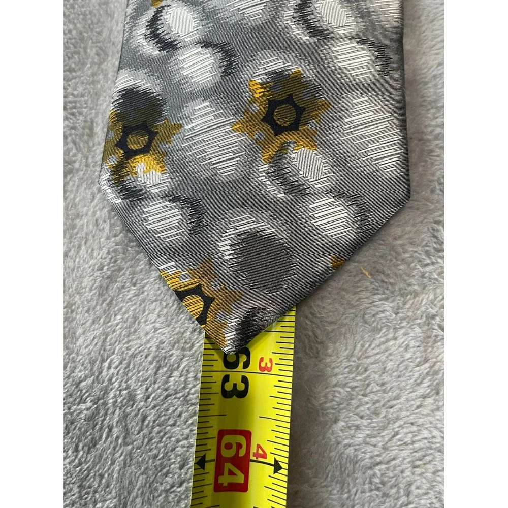 RSM Rochester Special Man‎ Tie, Gray Yellow Circle Floral, 100% Silk Necktie